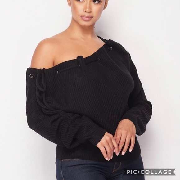 SALE!! Black Versatile Drawstring Sweater - Picture 2 of 5